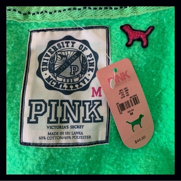 Vintage PINK Green Embroidered Hoodie Size Medium NWT - Picture 6 of 8